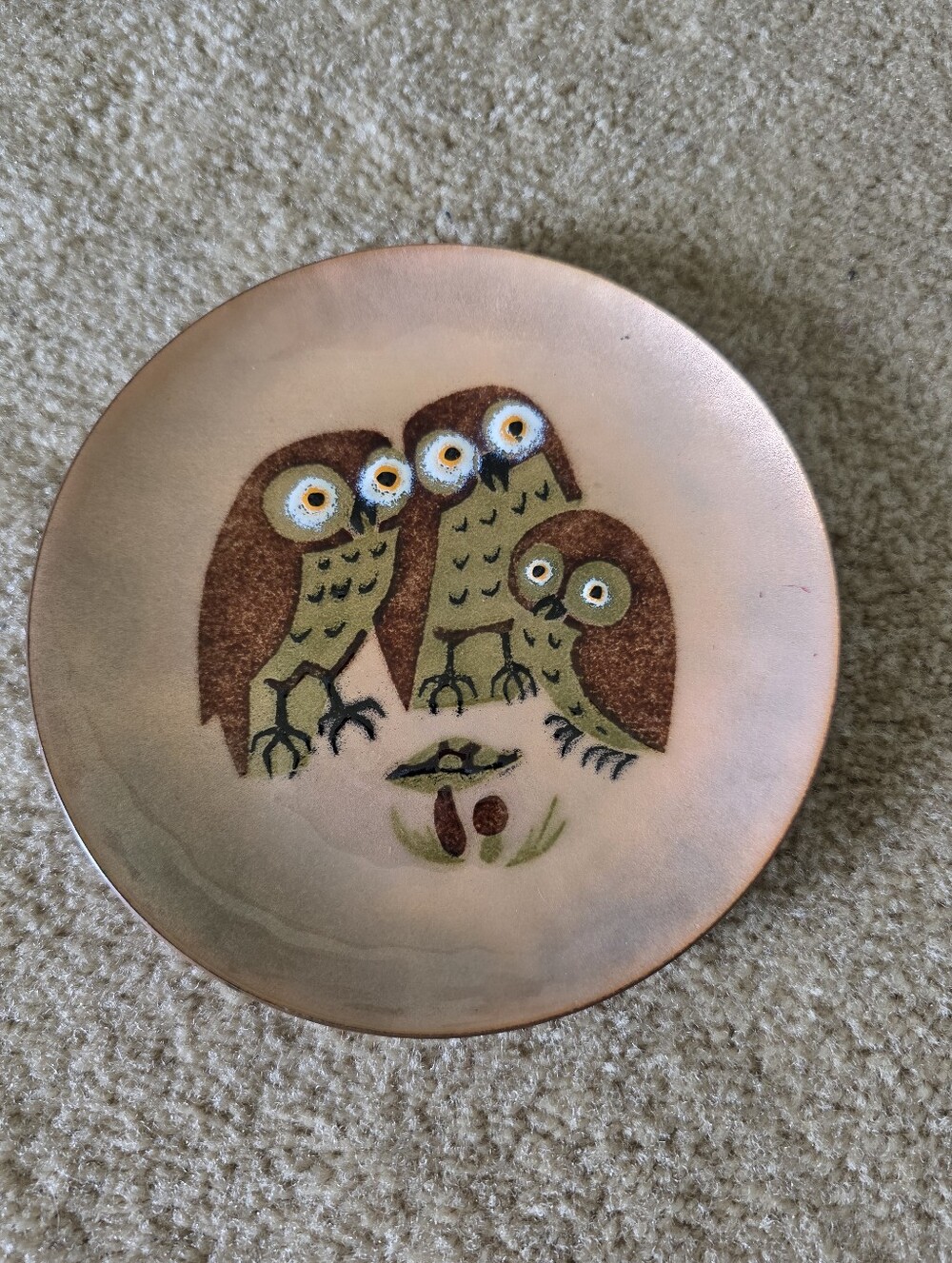 Annemarie Davidson | Copper Enamal Owl Decorative Plate | Euc